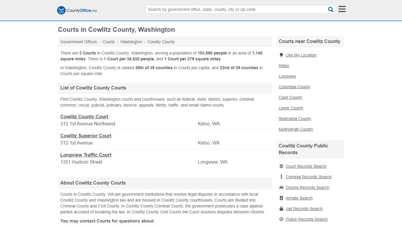 Courts - Cowlitz County, WA (Court Records & Calendars)